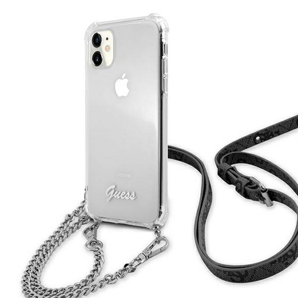 Guess maska za iPhone 11 GUHCN61KC4GSSI prozirna hard case 4G srebrna Chain