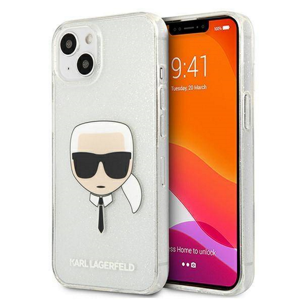 Karl Lagerfeld for iPhone 13 6,1'' KLHCP13MKHTUGLS srebrna hard case Glitter Karl`s Head
