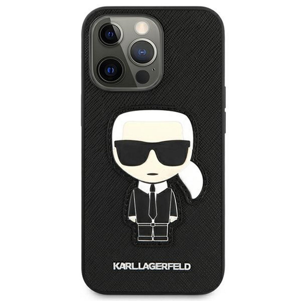 Karl Lagerfeld maska za iPhone 13 Pro / 13 6,1" KLHCP13LOKPK crna hard case Saffiano Ikonik Karl`s Patch