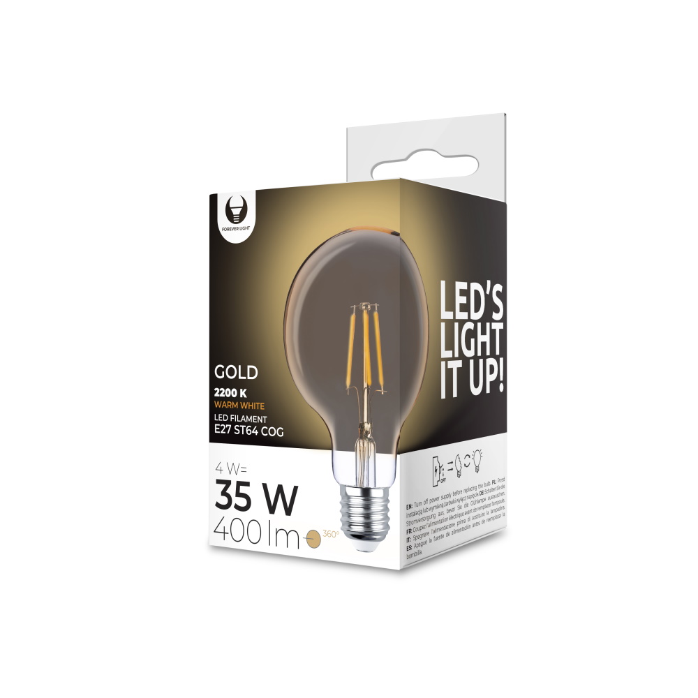 LED Žarulja Filament E27 G95 4W 230V 2200K 400lm COG zlatna Forever Light